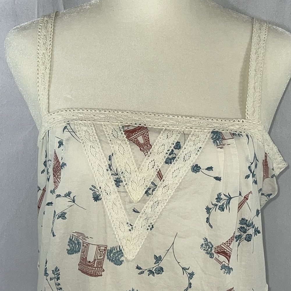 Fossil White & Cream Eiffel Tower Print Sleeveless Cotton Tank Top Size … - Picture 4 of 7